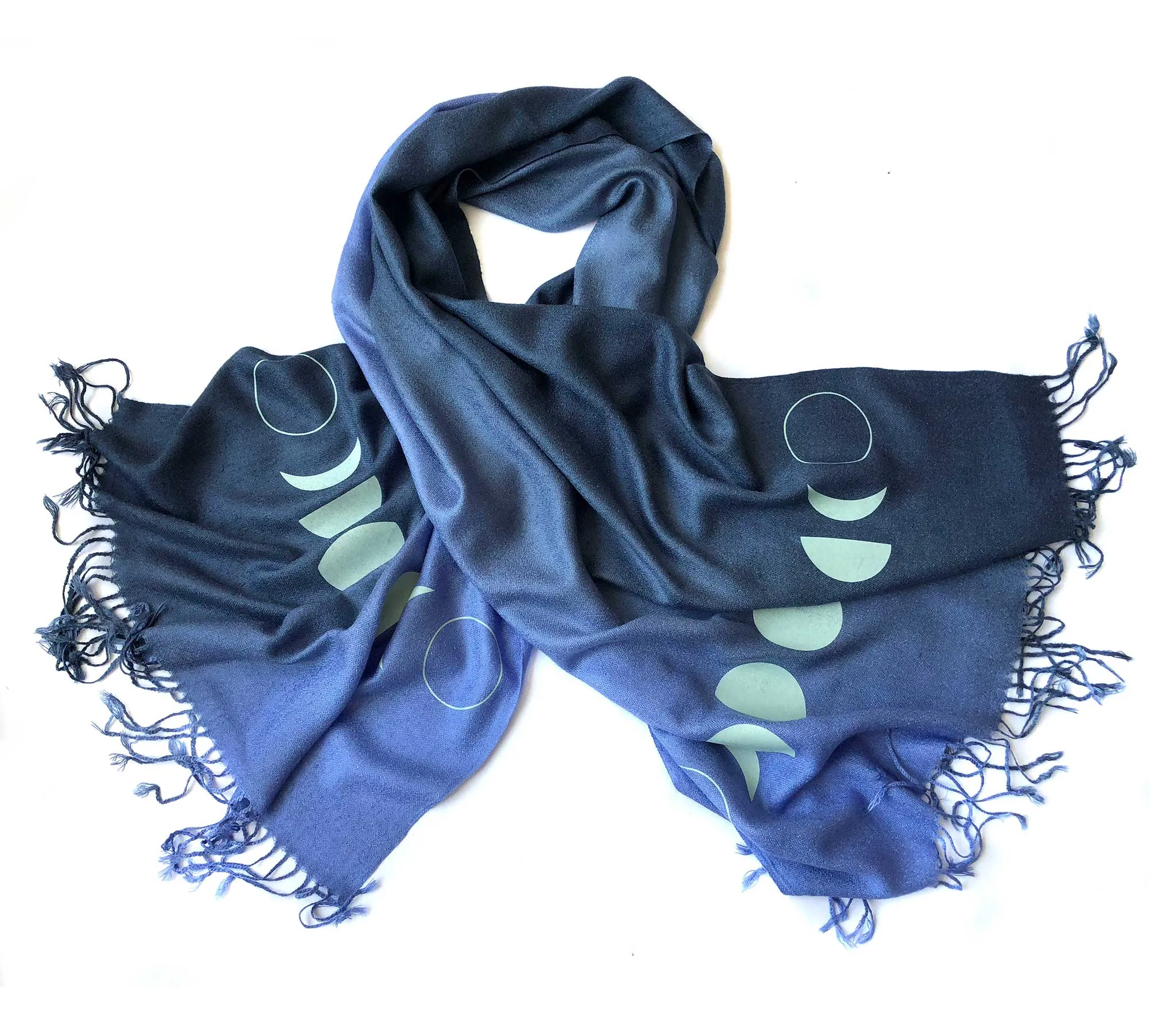 Moon Phase Scarf, blue ombré pashmina