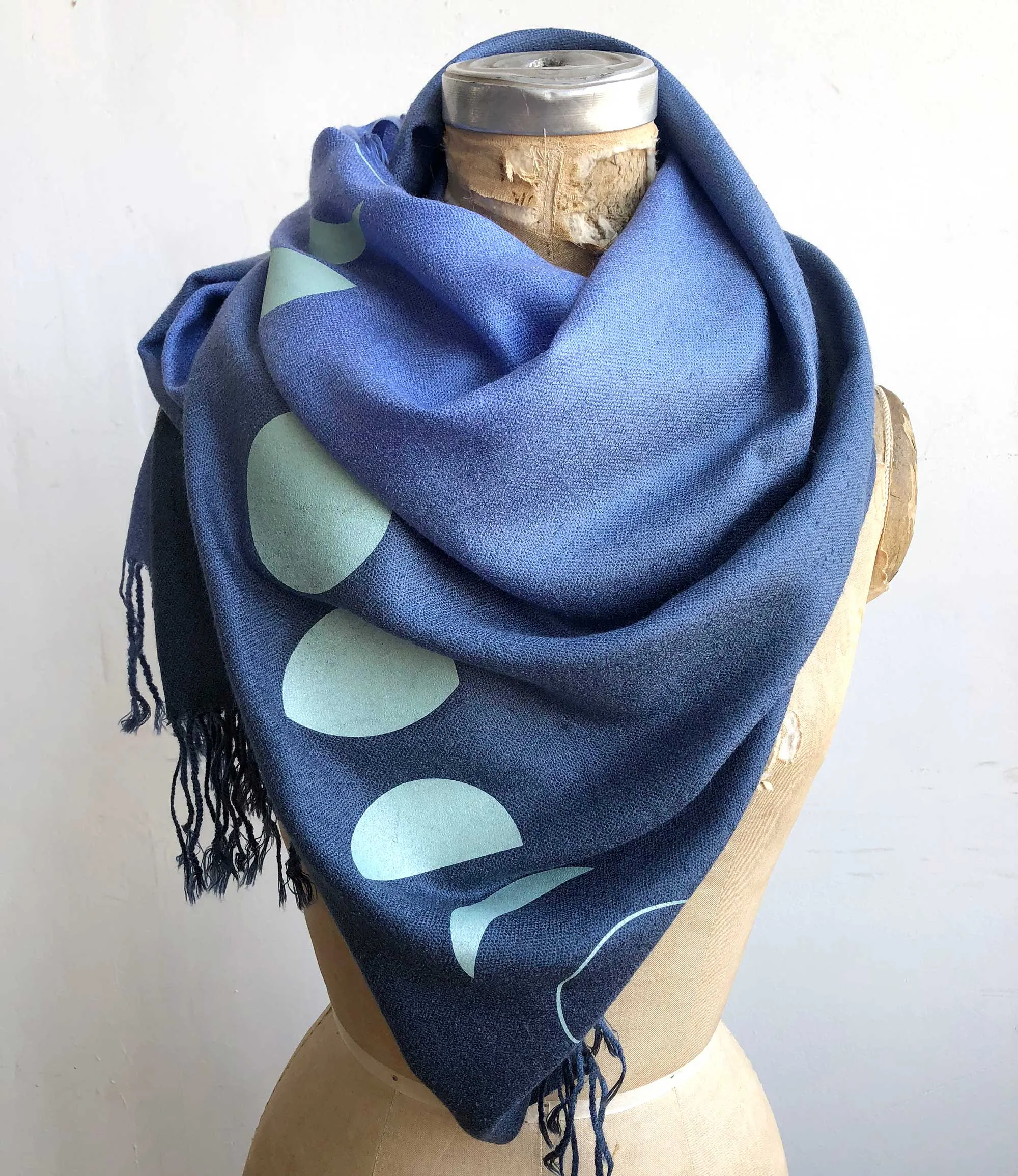 Moon Phase Scarf, blue ombré pashmina