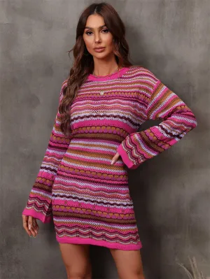 Multicolored Stripe Dropped Shoulder Sweater Dress