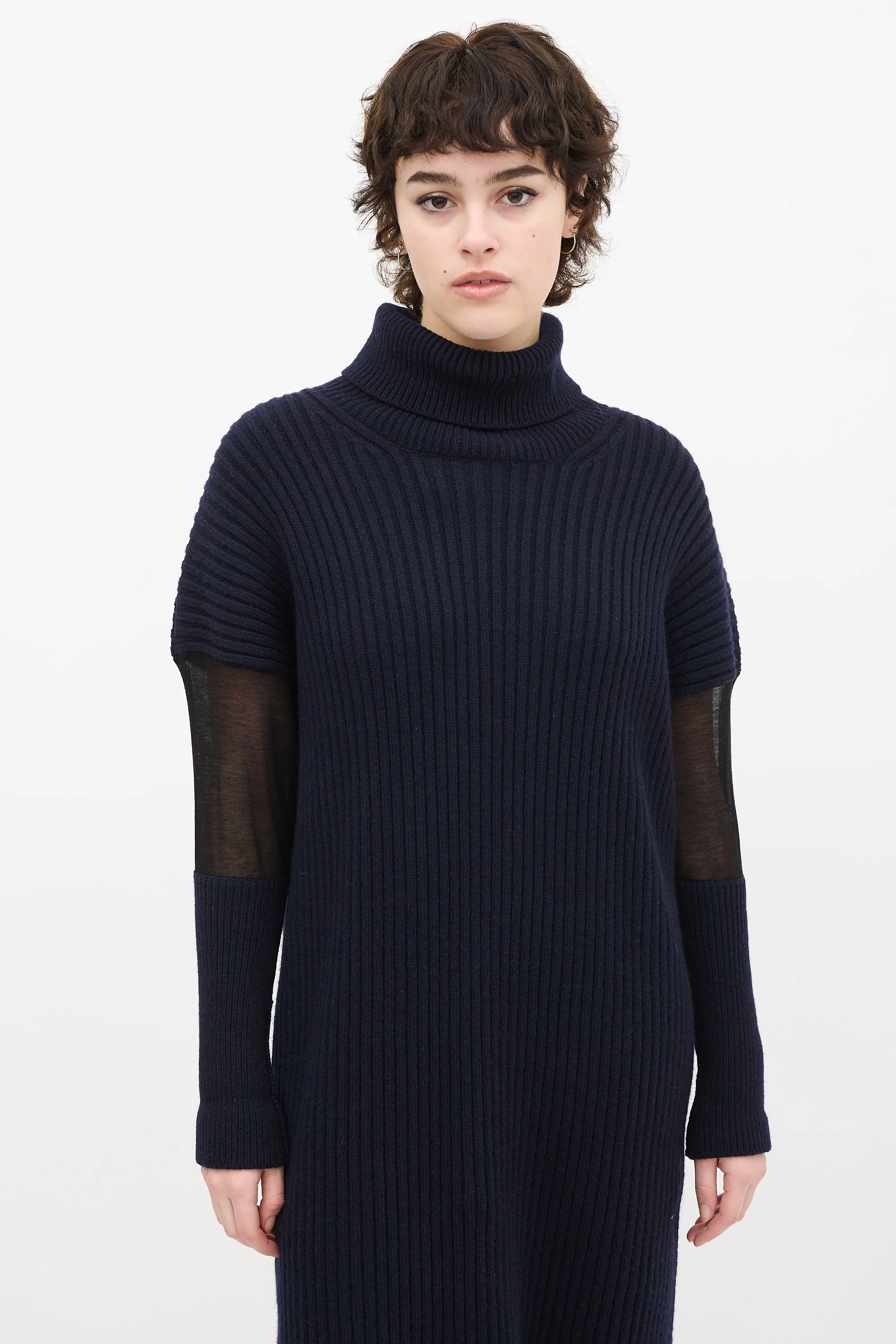 Navy Wool knit & Mesh Sweater Dress