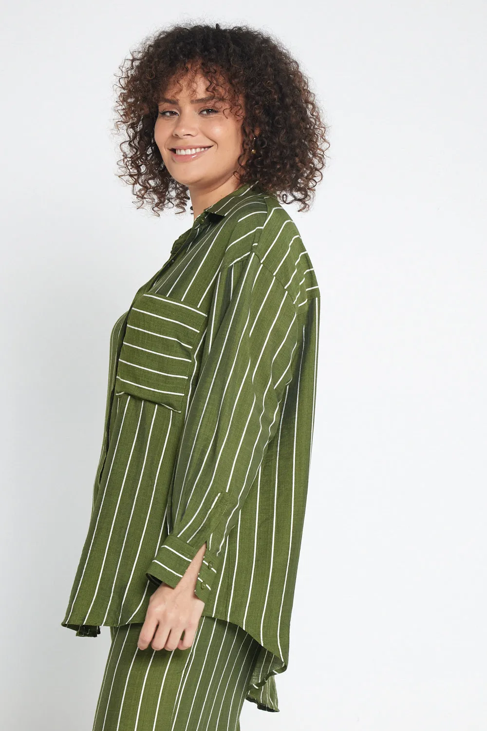 Neave Shirt - Green/White Stripe