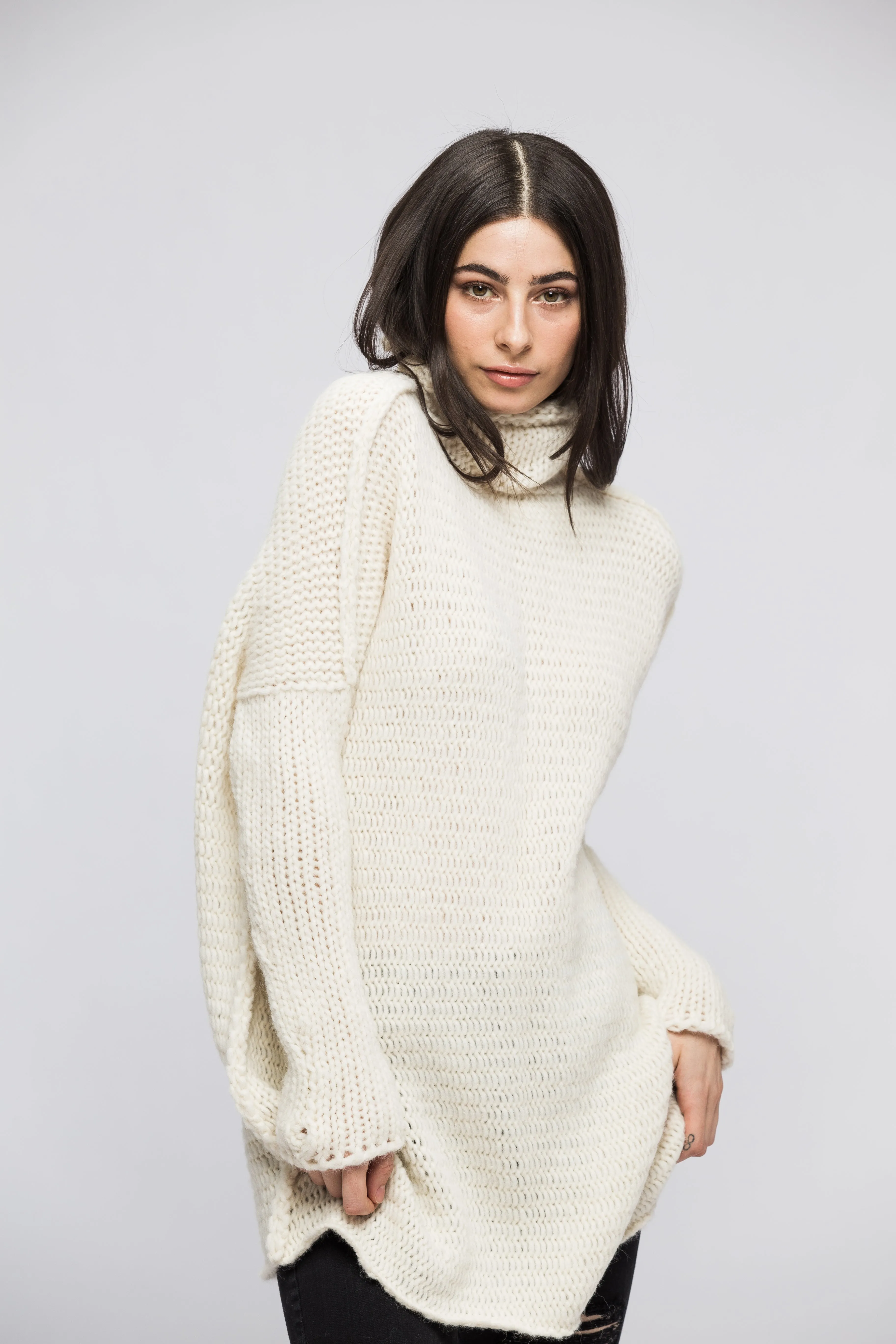 Off white  Chunky knit Alpaca  women  dress.