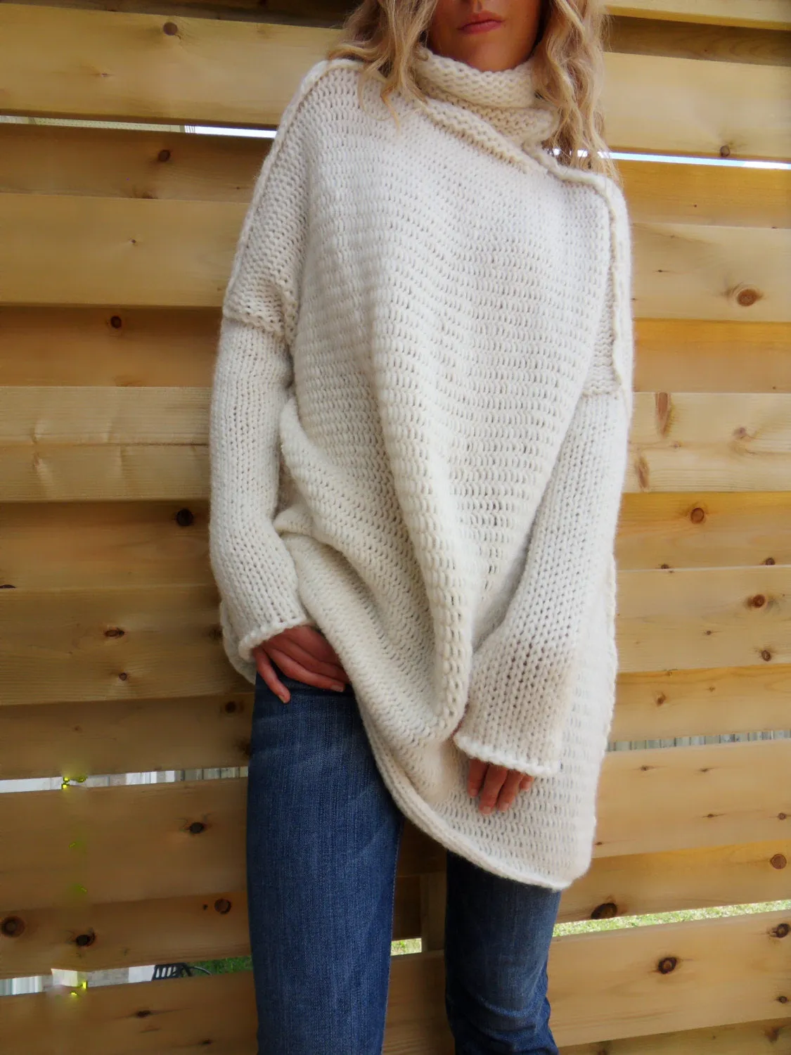 Off white  Chunky knit Alpaca  women  dress.