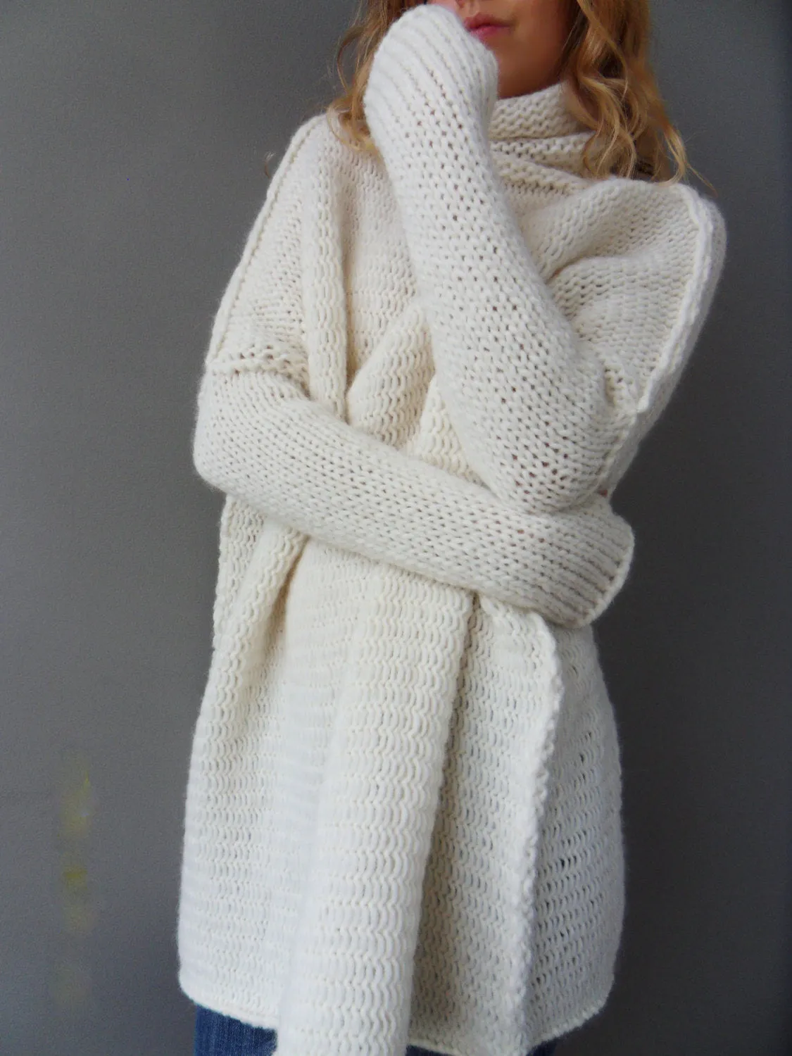 Off white  Chunky knit Alpaca  women  dress.