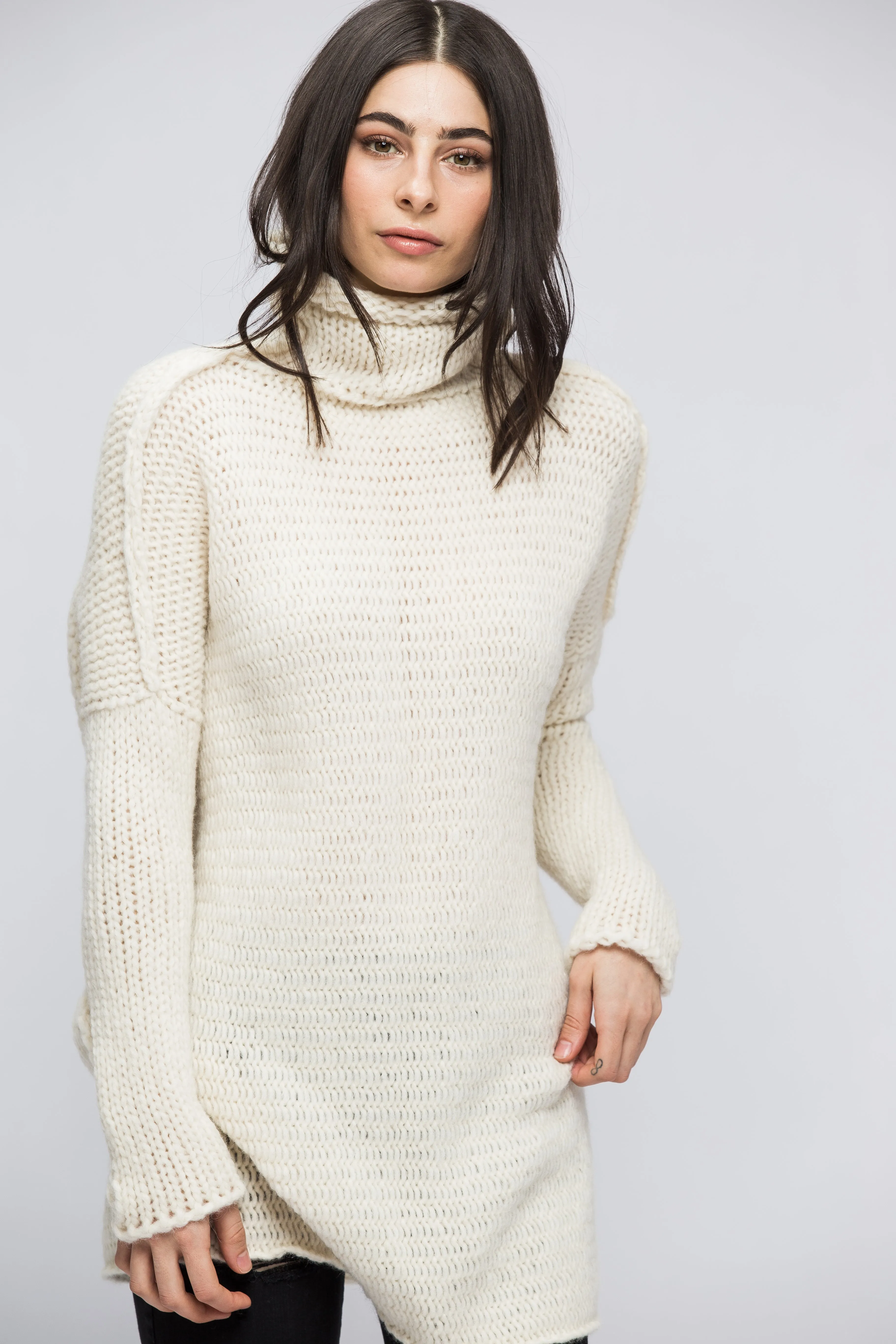 Off white  Chunky knit Alpaca  women  dress.