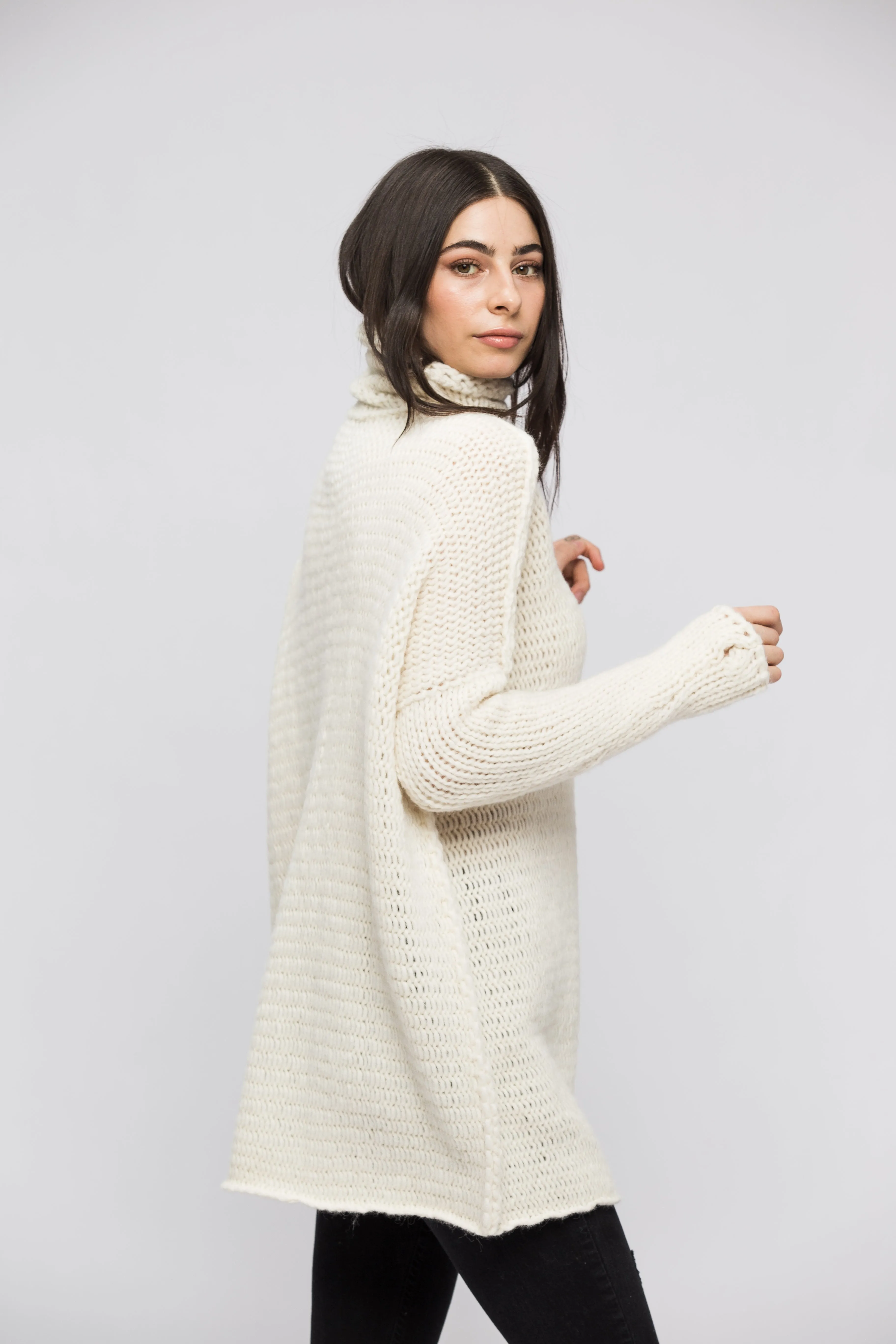 Off white  Chunky knit Alpaca  women  dress.