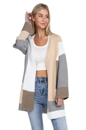 Open Front Color Block Cardigan