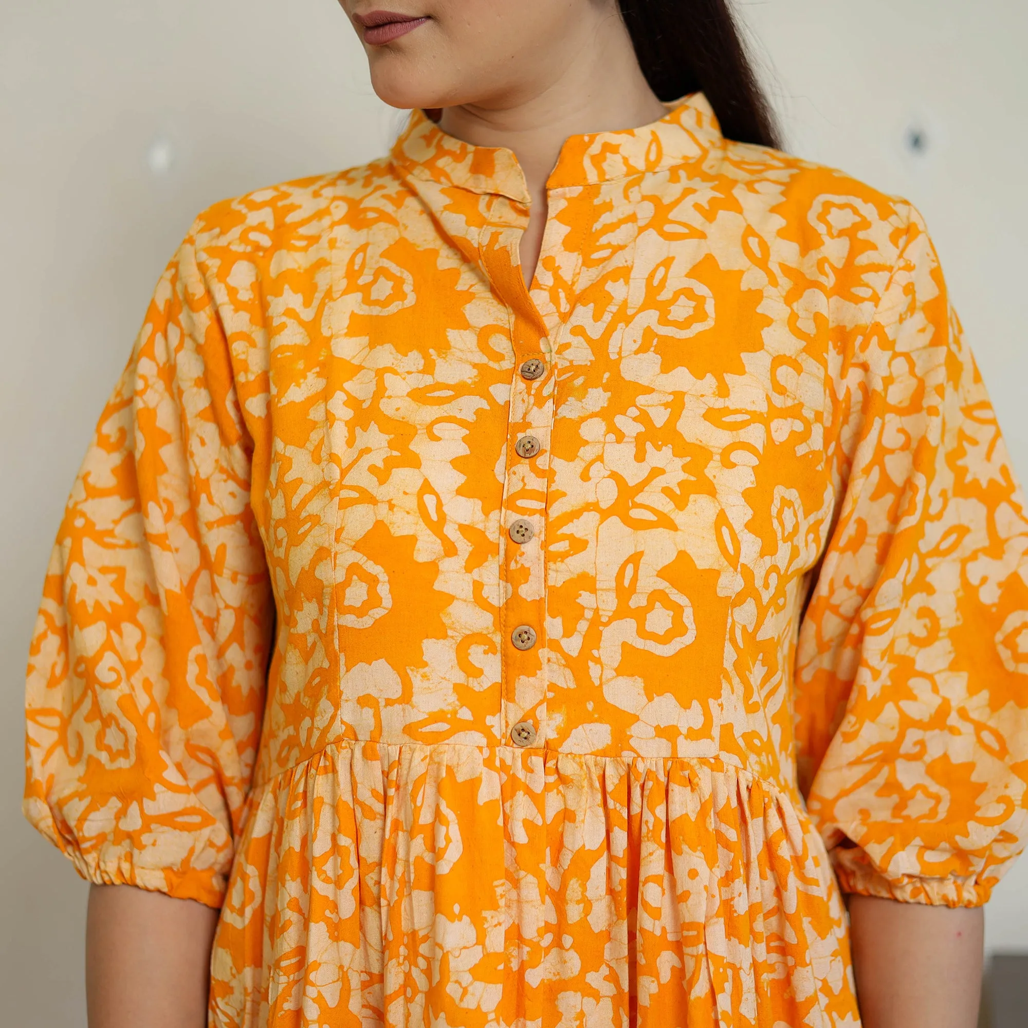 Orange - Pure Cotton Tiered Batik Print Dress 08