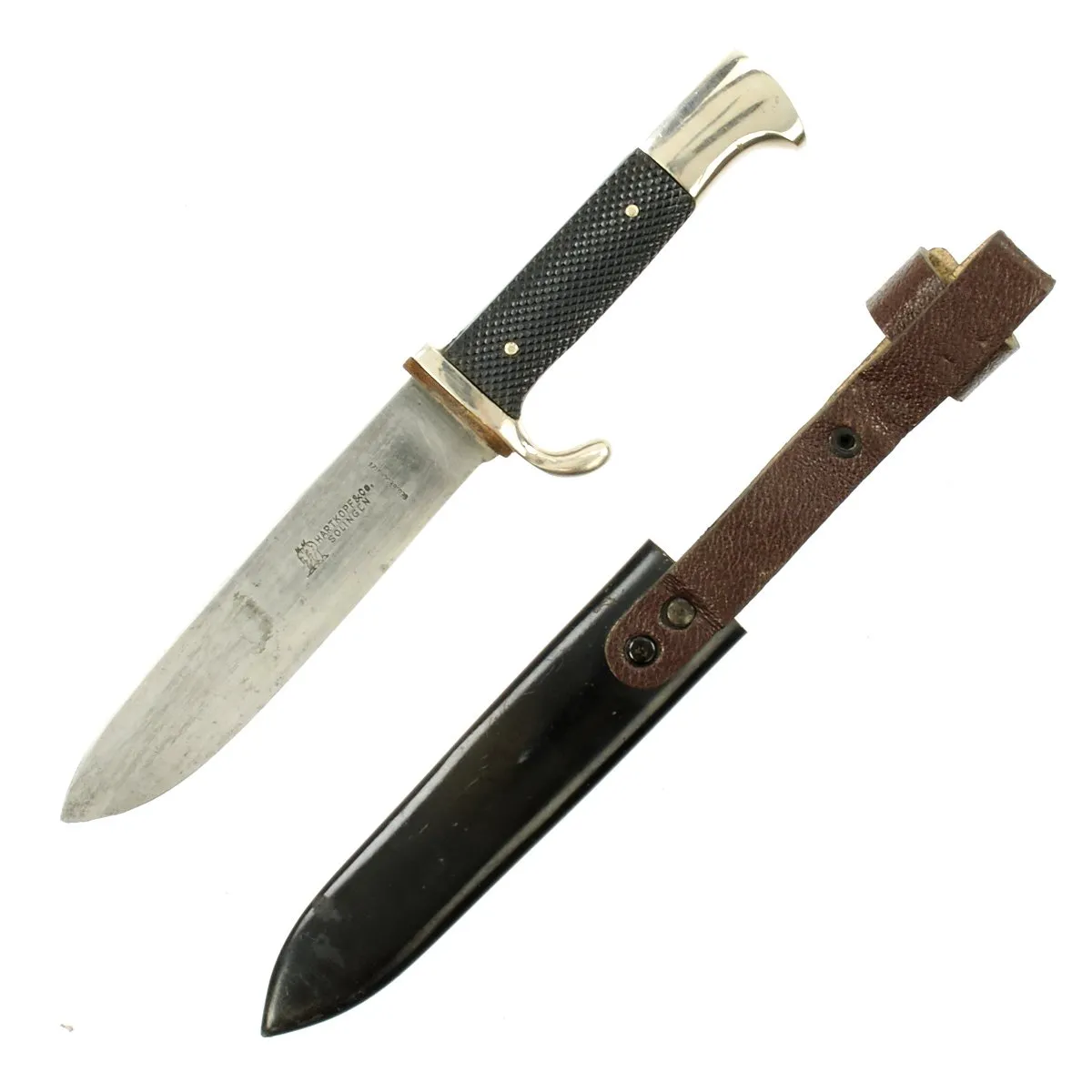 Original German WWII Early Motto-Marked HJ Knife by Hartkopf & Co. of Solingen with Scabbard