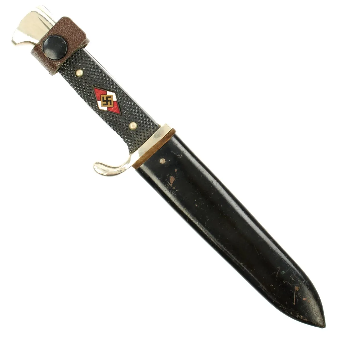 Original German WWII Early Motto-Marked HJ Knife by Hartkopf & Co. of Solingen with Scabbard