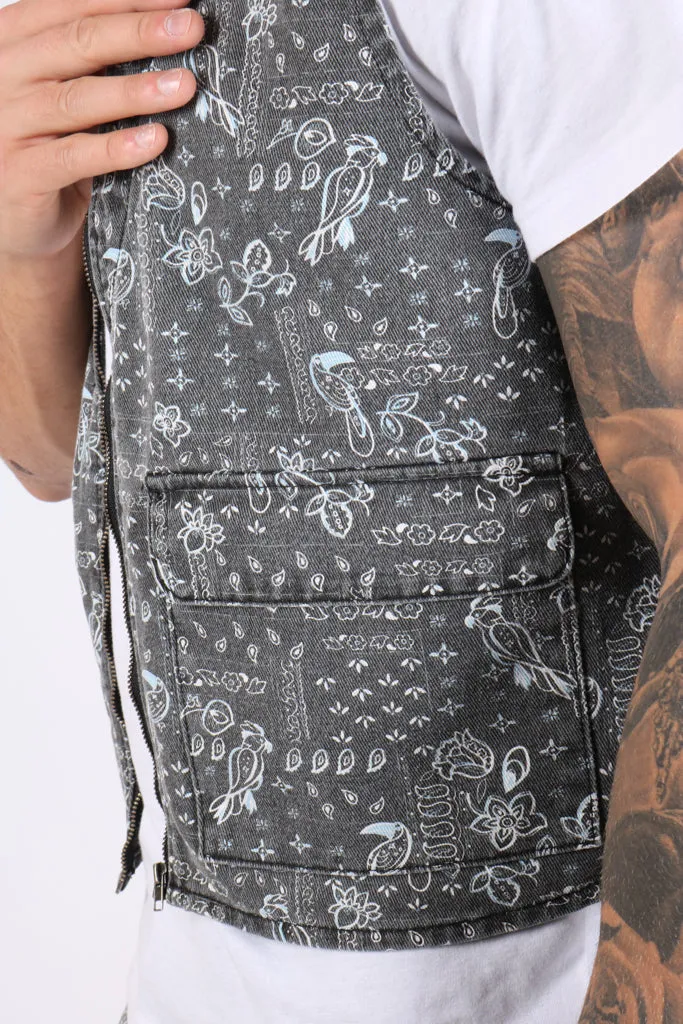 Paisley Printed Denim Gilet Vest