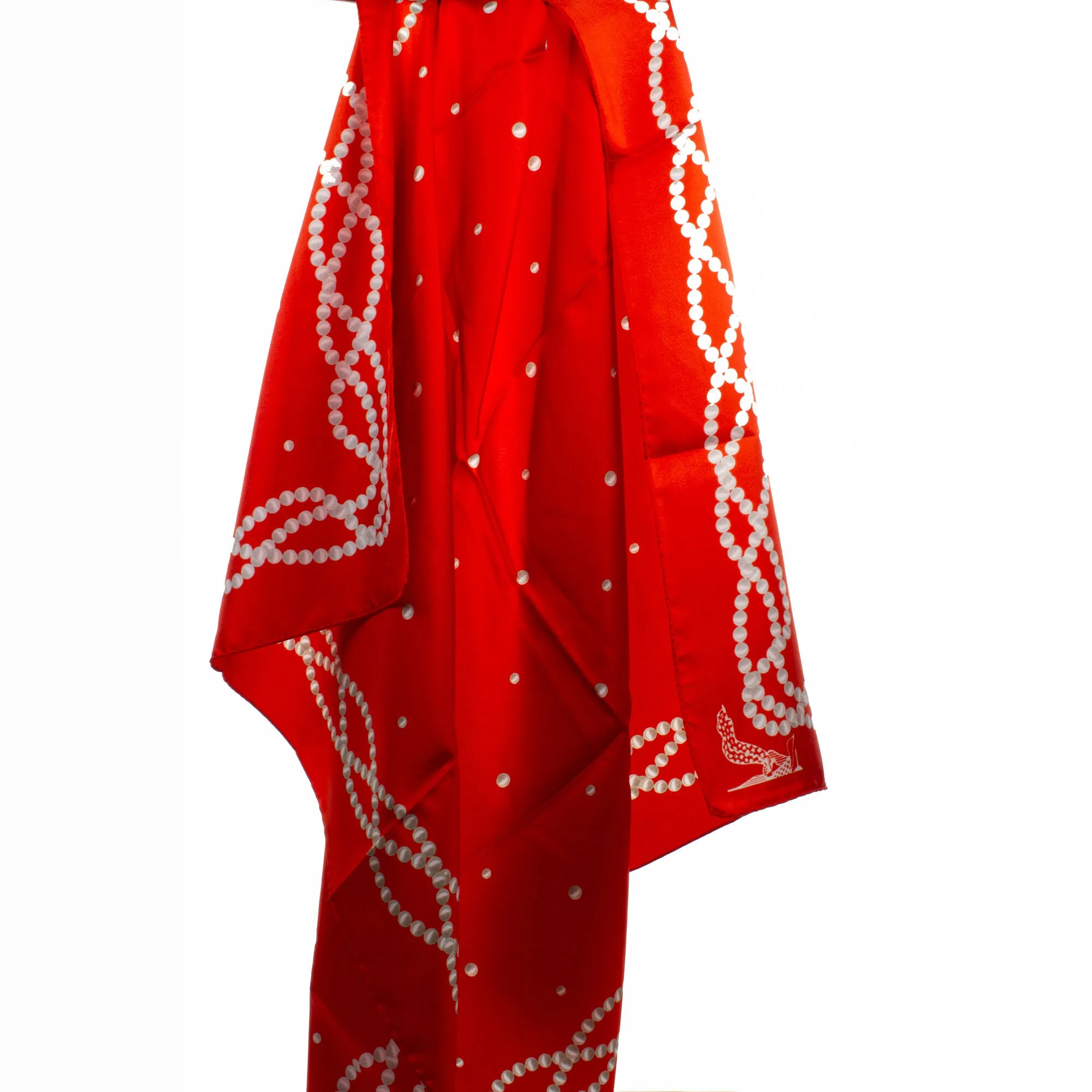 Pearl Printed Red Pure Silk Twill Scarf