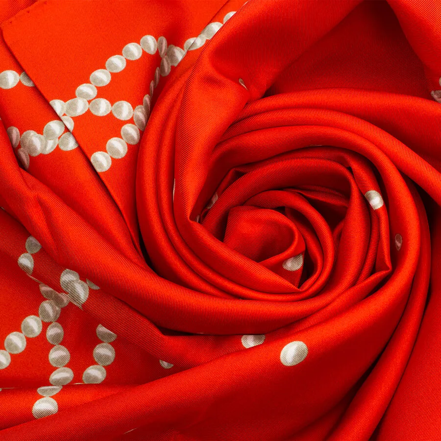 Pearl Printed Red Pure Silk Twill Scarf