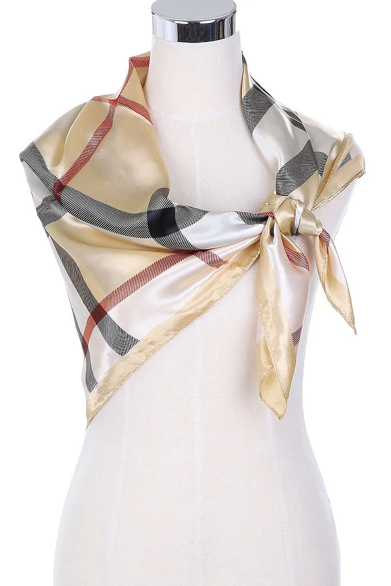 Plaid Pattern Silk Feel Square Satin Scarves