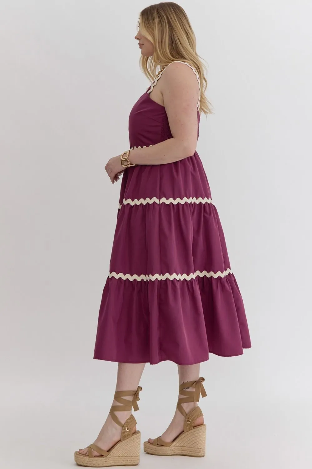 Plus Size Plum Solid Square Neck Sleeveless Midi