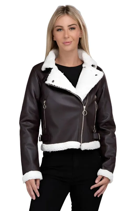 Plush Teddy Trimmed PU Jacket