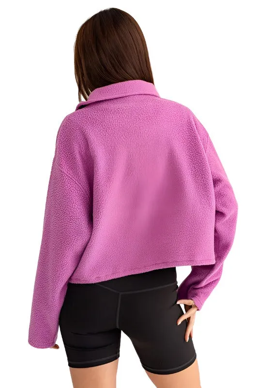 Pocket Detail Boxy Fleece Pullover Sweater