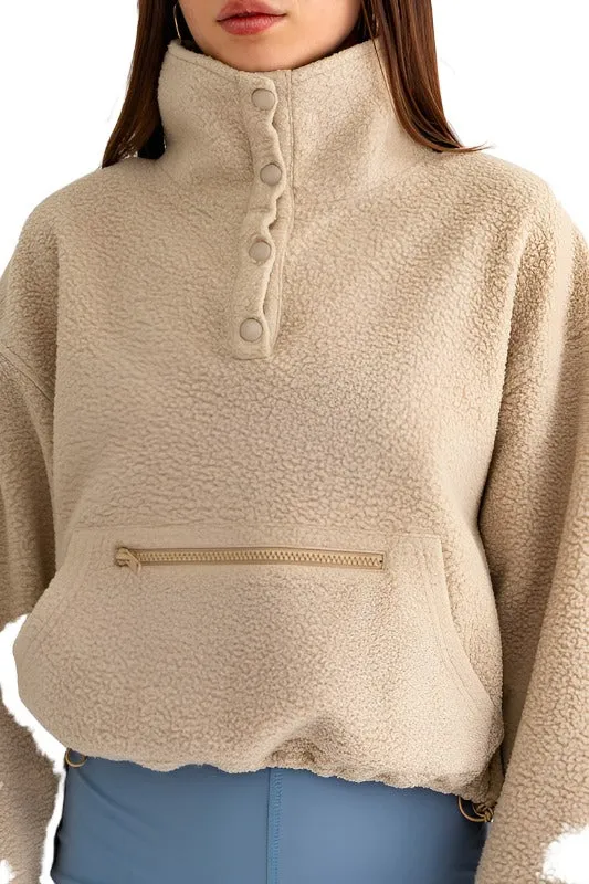 Pocket Detail Boxy Fleece Pullover Sweater