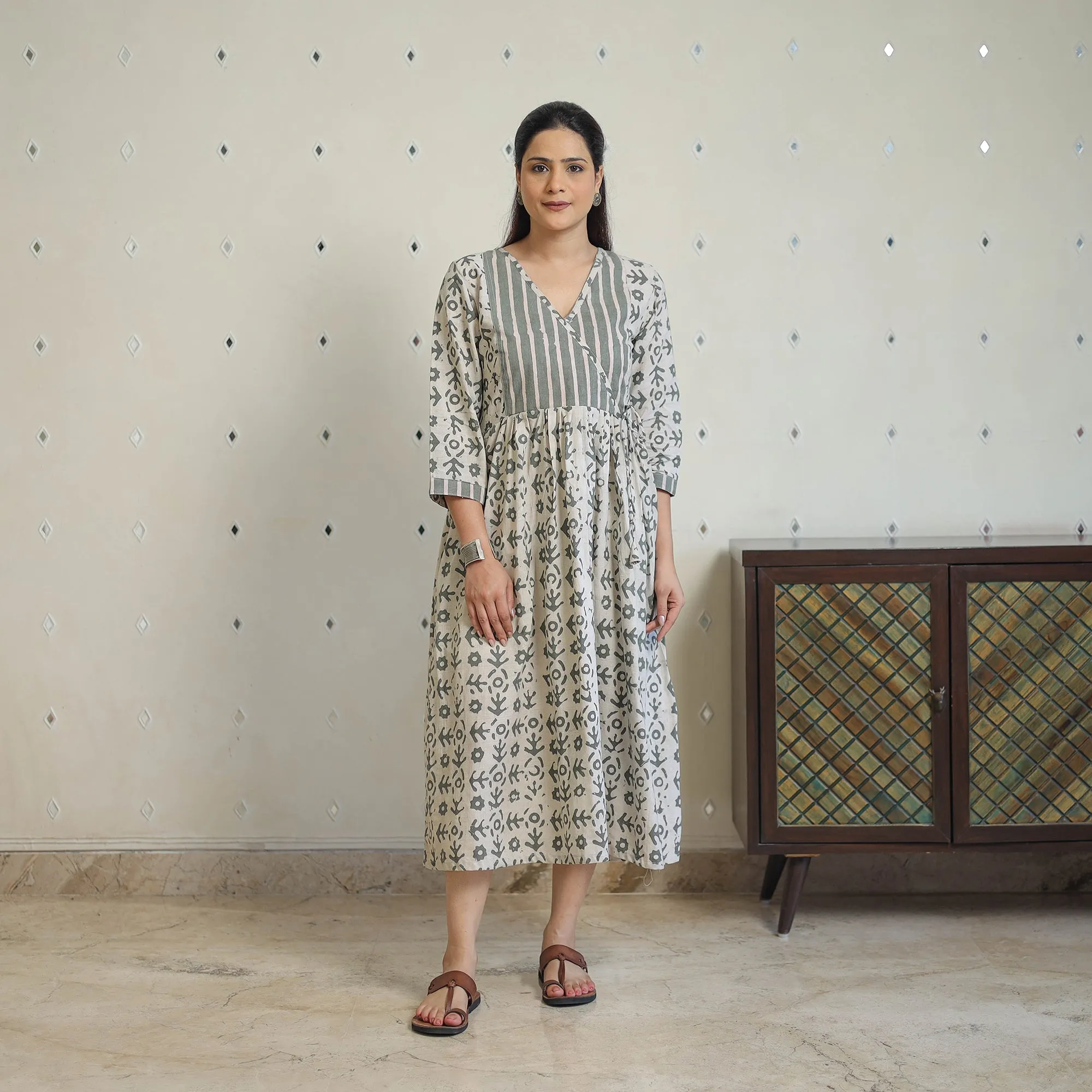 Pure Cotton Angrakha Batik Print Dress 05