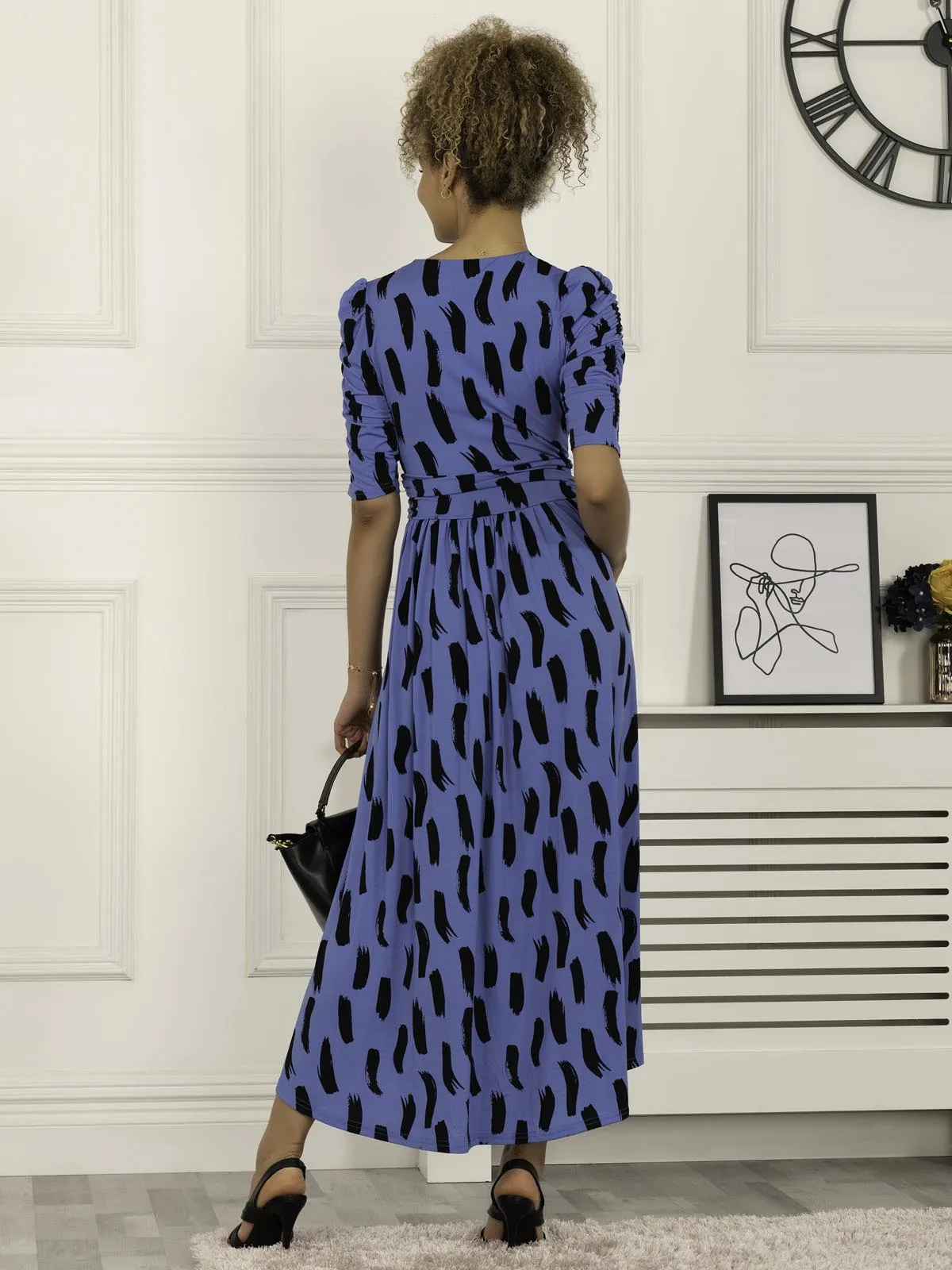 Quanna Stroke Print Jersey Maxi Dress, Royal Blue