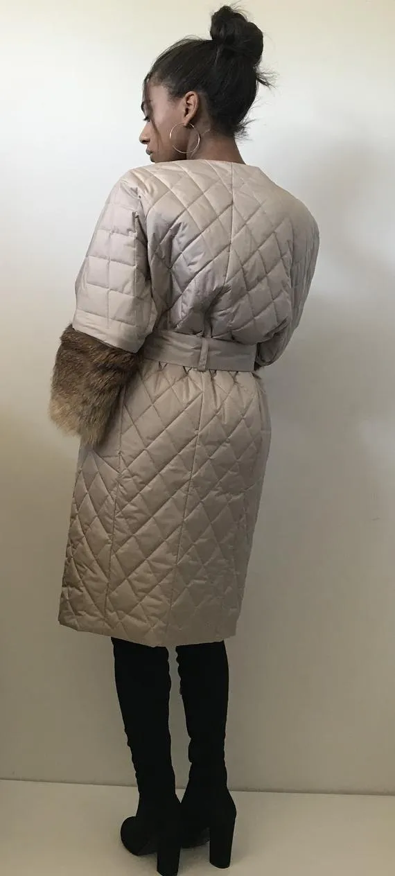 Quilted Coat with Removable Fox Fur Trim