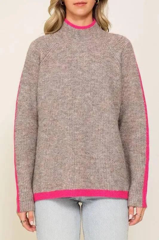 Raglan sleeve funnel neck sweater