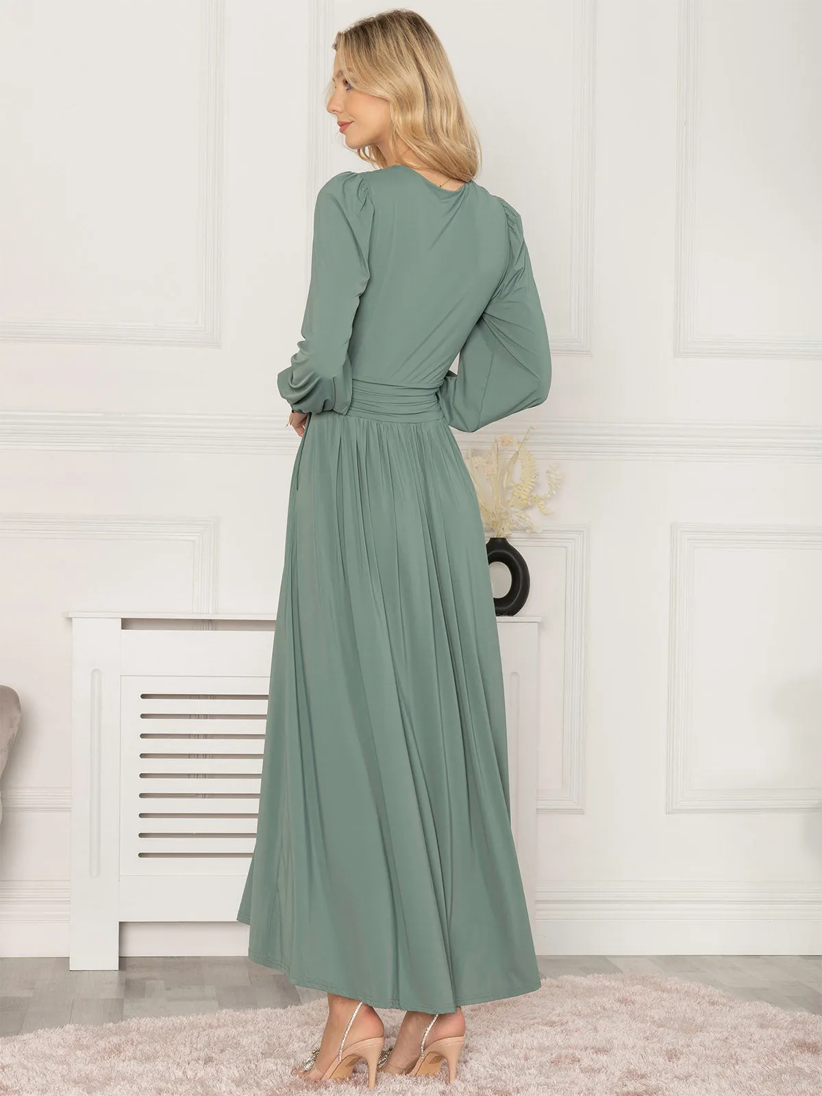 Rashelle Jersey Long Sleeve Maxi Dress, Pleat Green