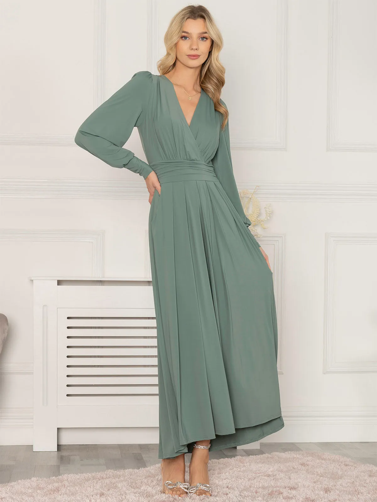 Rashelle Jersey Long Sleeve Maxi Dress, Pleat Green