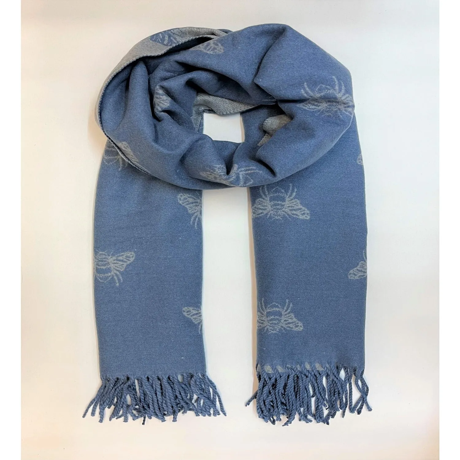 Reversible Blue/Grey Bee Print Scarf