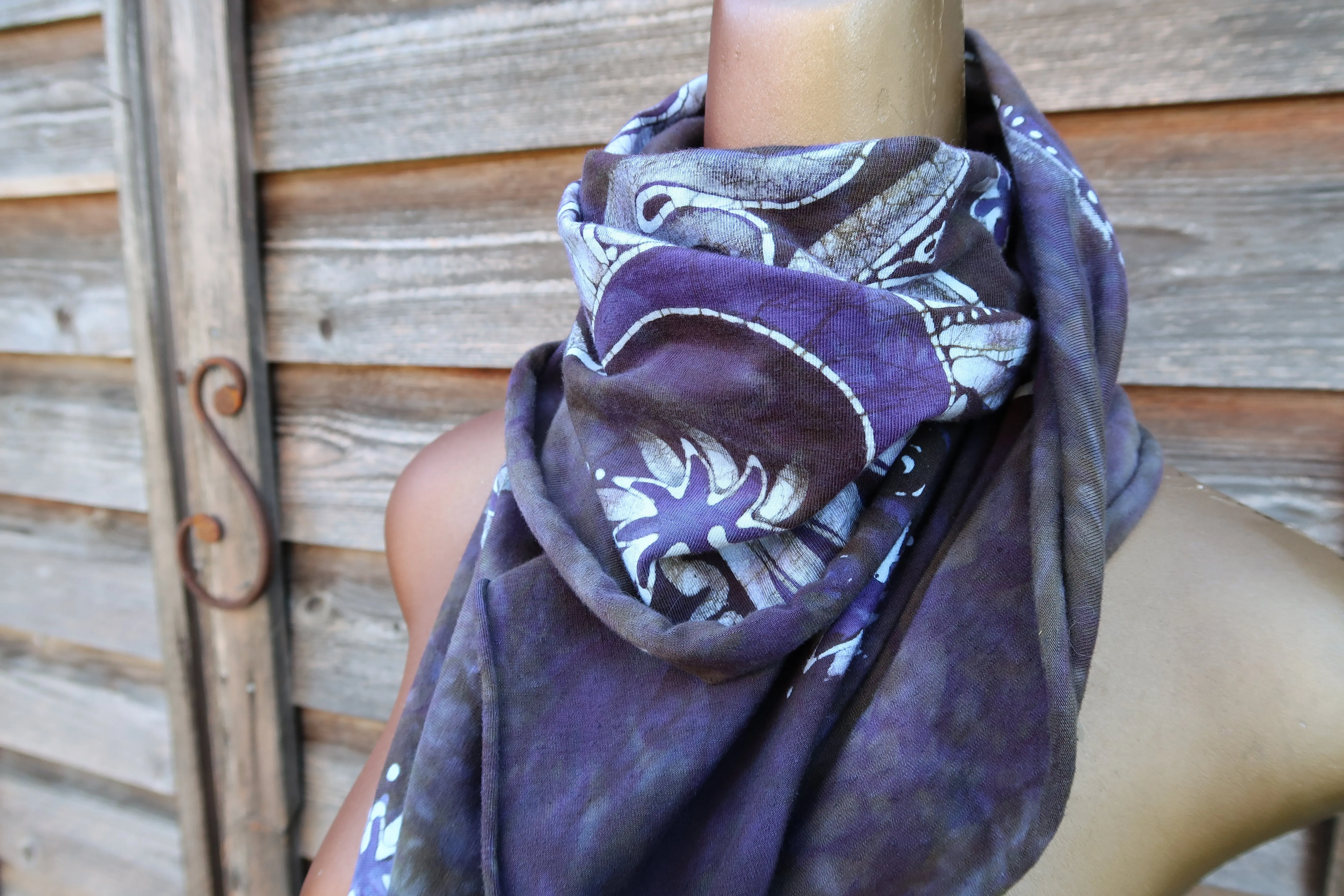 Rising From Ash - Purple Moon Hand Painted Organic Knit Fabric Scarf