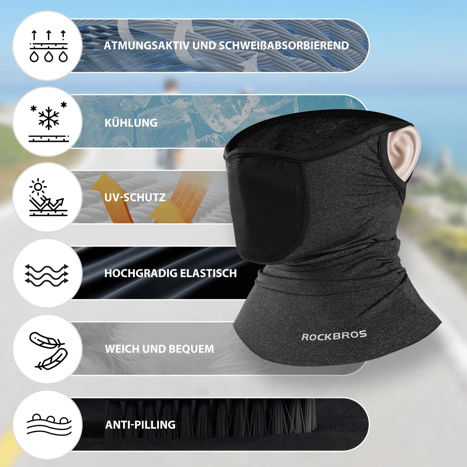 ROCKBROS Balaclavas Multifunktion Atmungsaktiv Gesichtsbedeckung Unisex