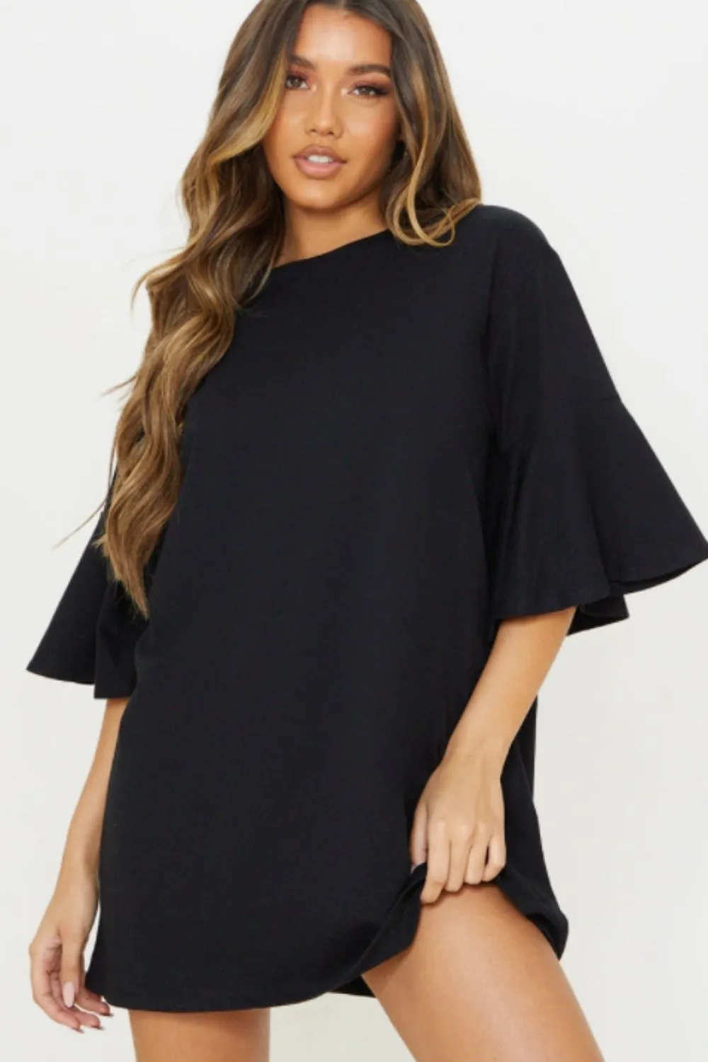 Round Neck Black Boxy Dress