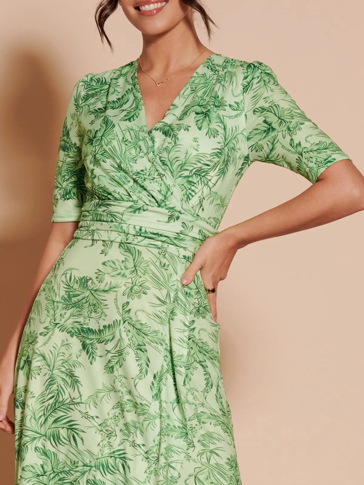 Ruffle Hem Jersey Maxi Dress, Green Leafy