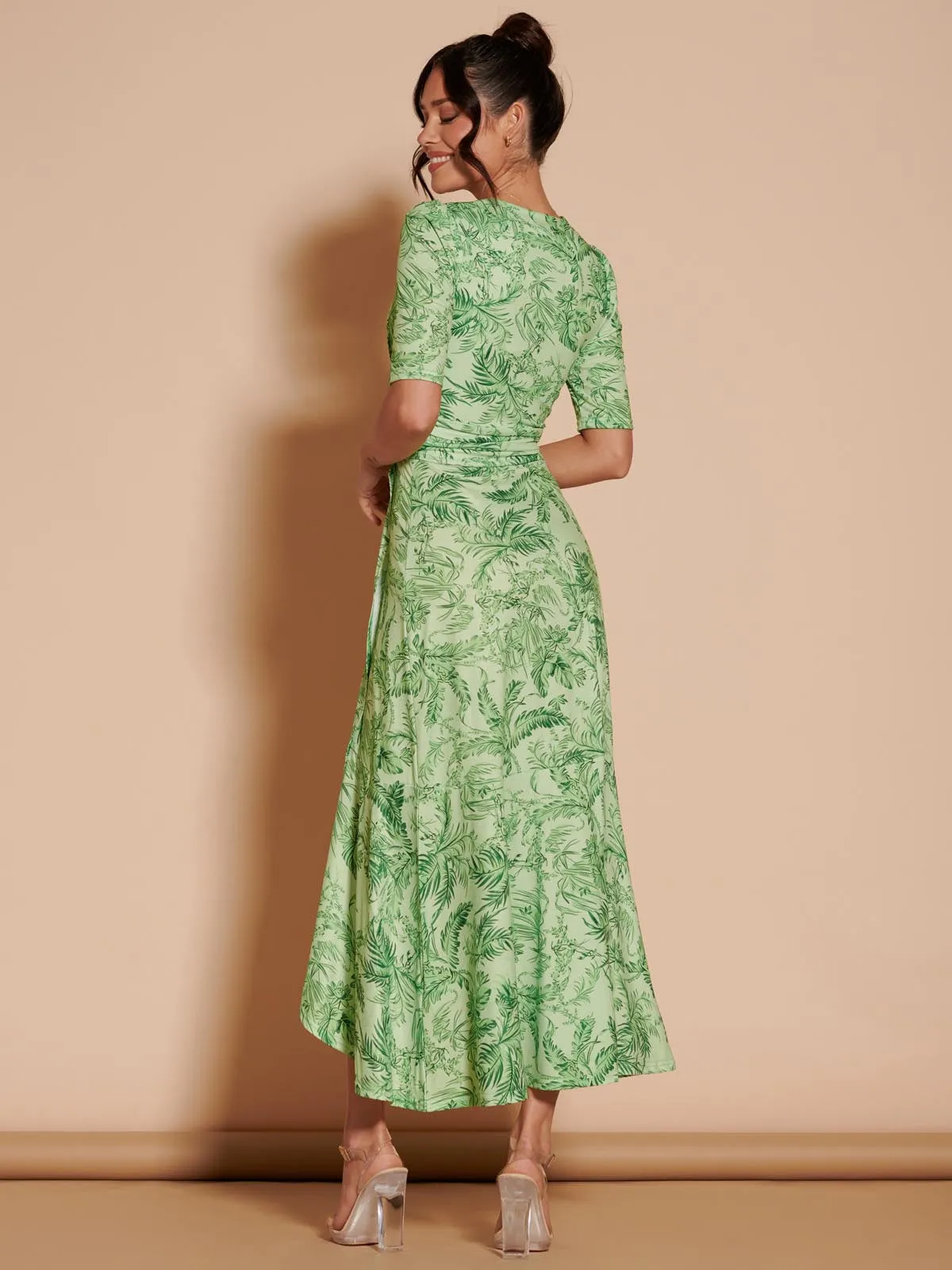 Ruffle Hem Jersey Maxi Dress, Green Leafy