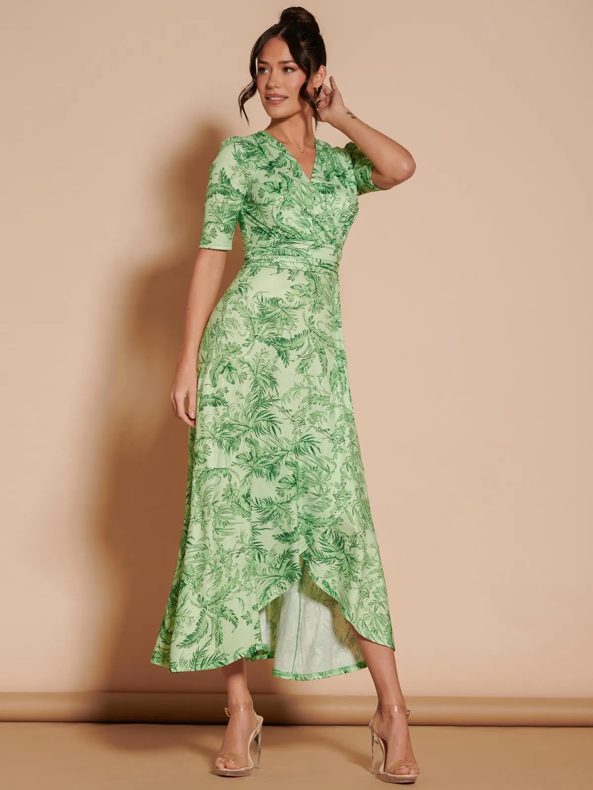 Ruffle Hem Jersey Maxi Dress, Green Leafy