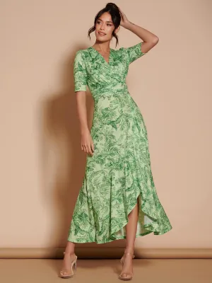 Ruffle Hem Jersey Maxi Dress, Green Leafy