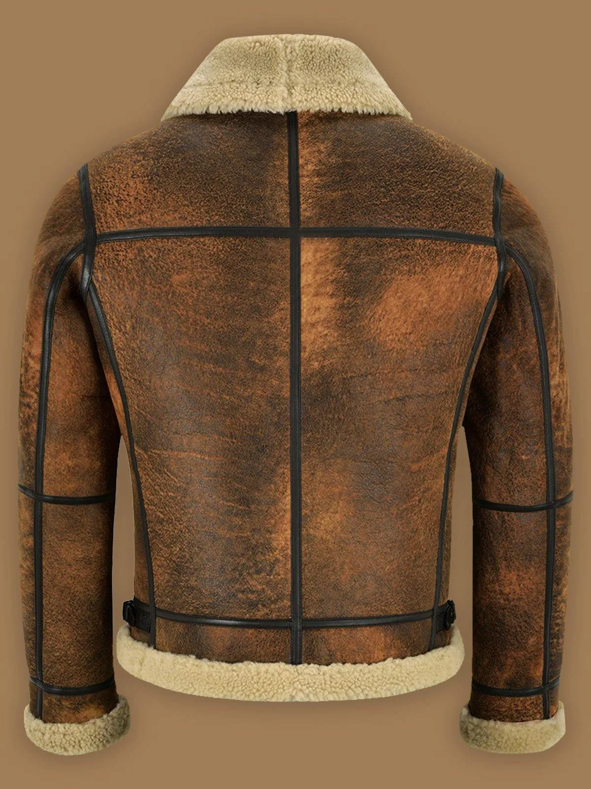 Rugged Vintage Distressed Brown Shearling Leather Jacket for Men