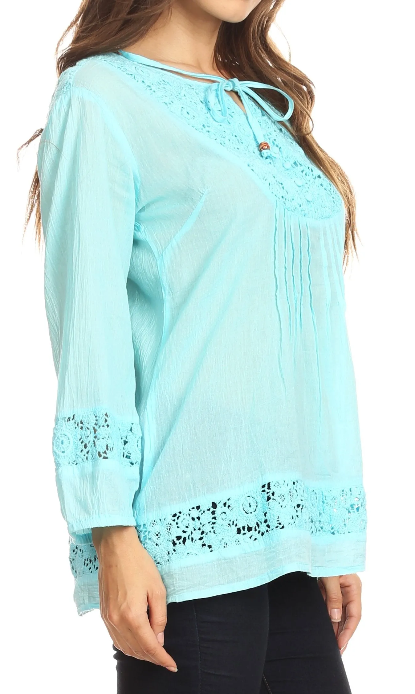 Sakkas Echo Long Lightweight Embroidered Blouse Top With Bell Sleeves