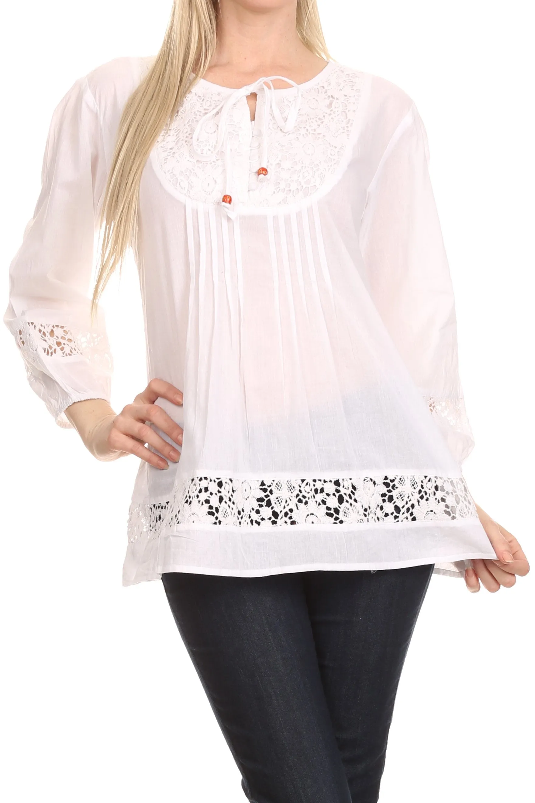 Sakkas Echo Long Lightweight Embroidered Blouse Top With Bell Sleeves