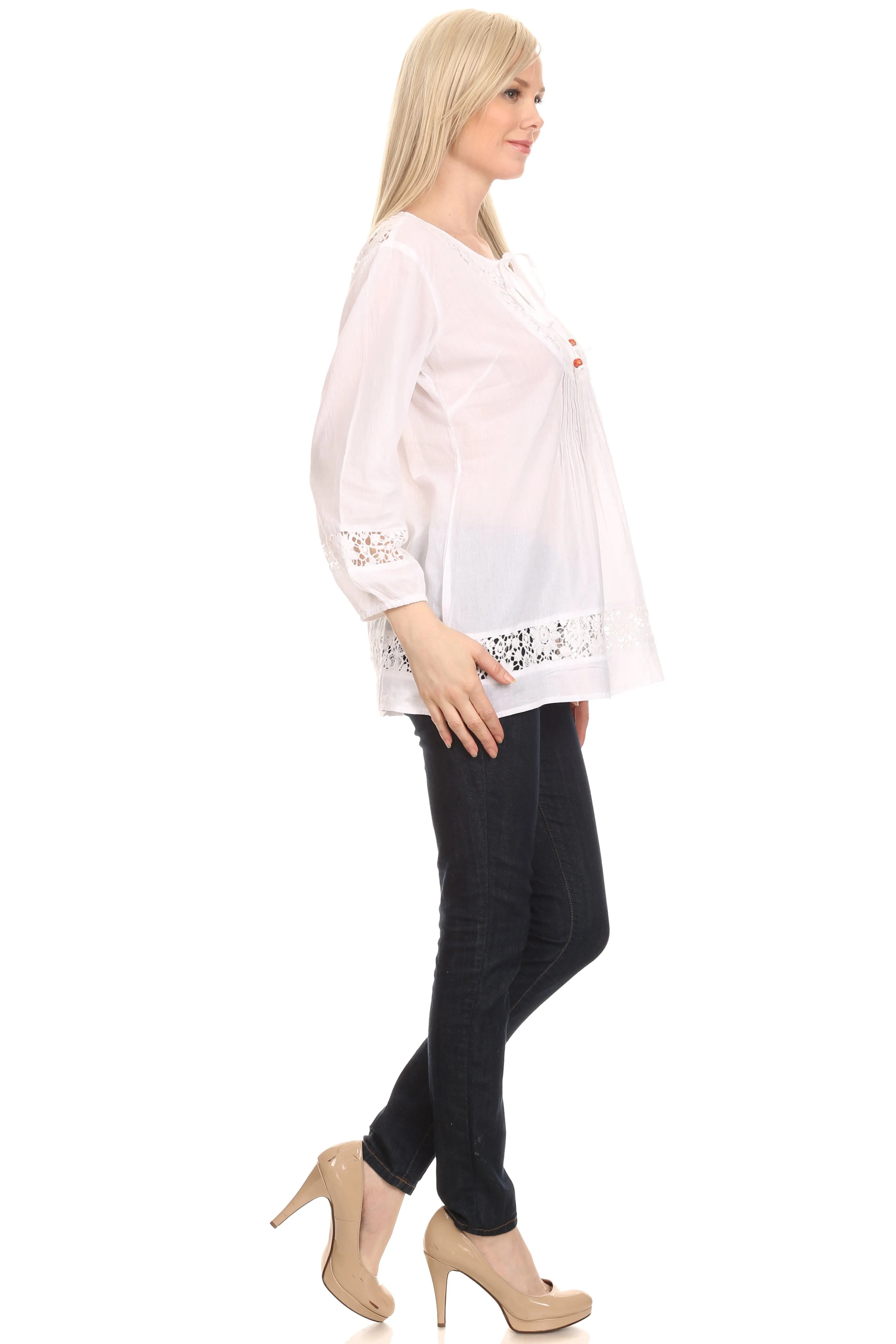 Sakkas Echo Long Lightweight Embroidered Blouse Top With Bell Sleeves