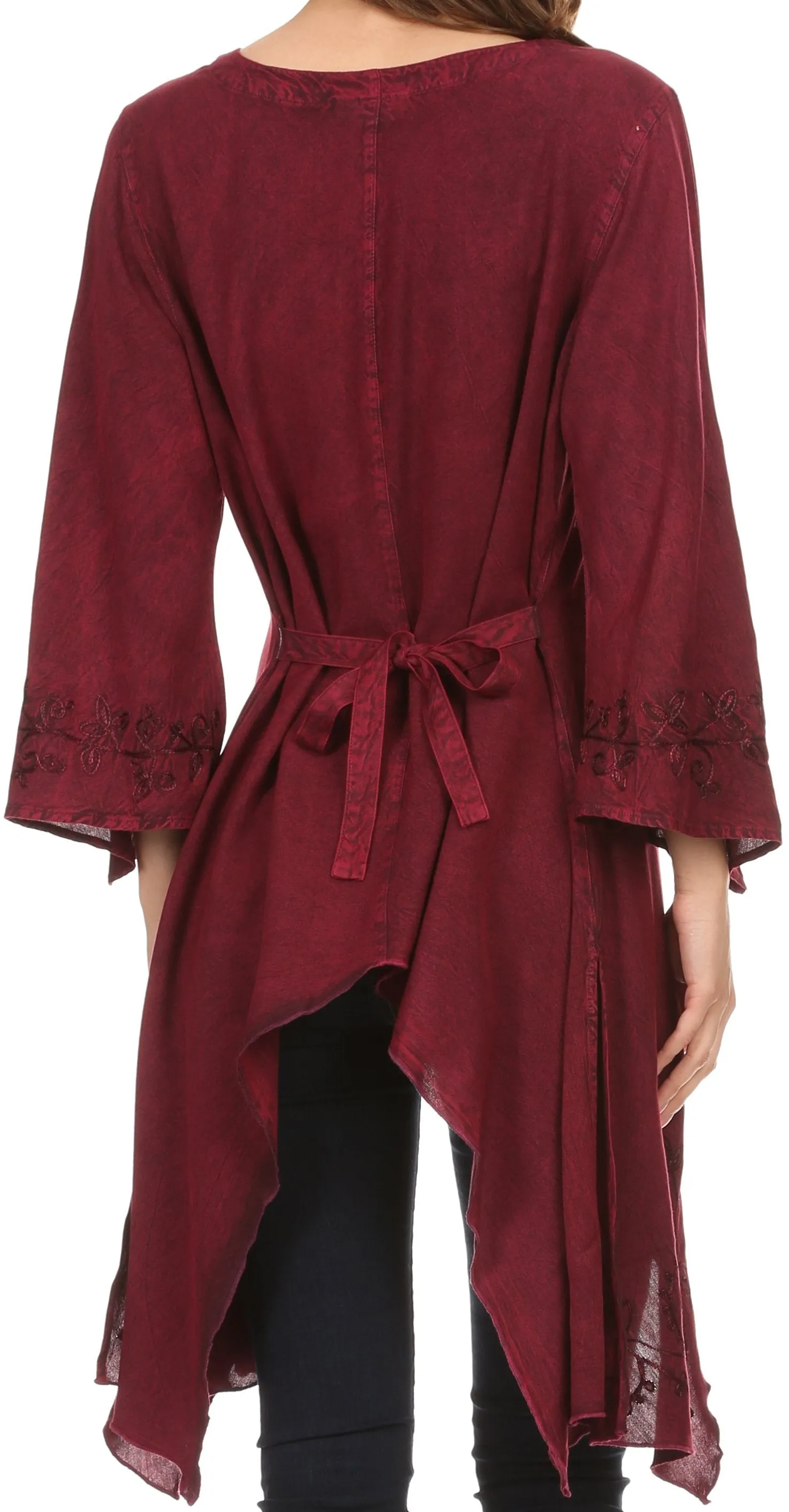 Sakkas Gella Button Down Blouse Top With Bell Sleeves And Handkerchief Sides