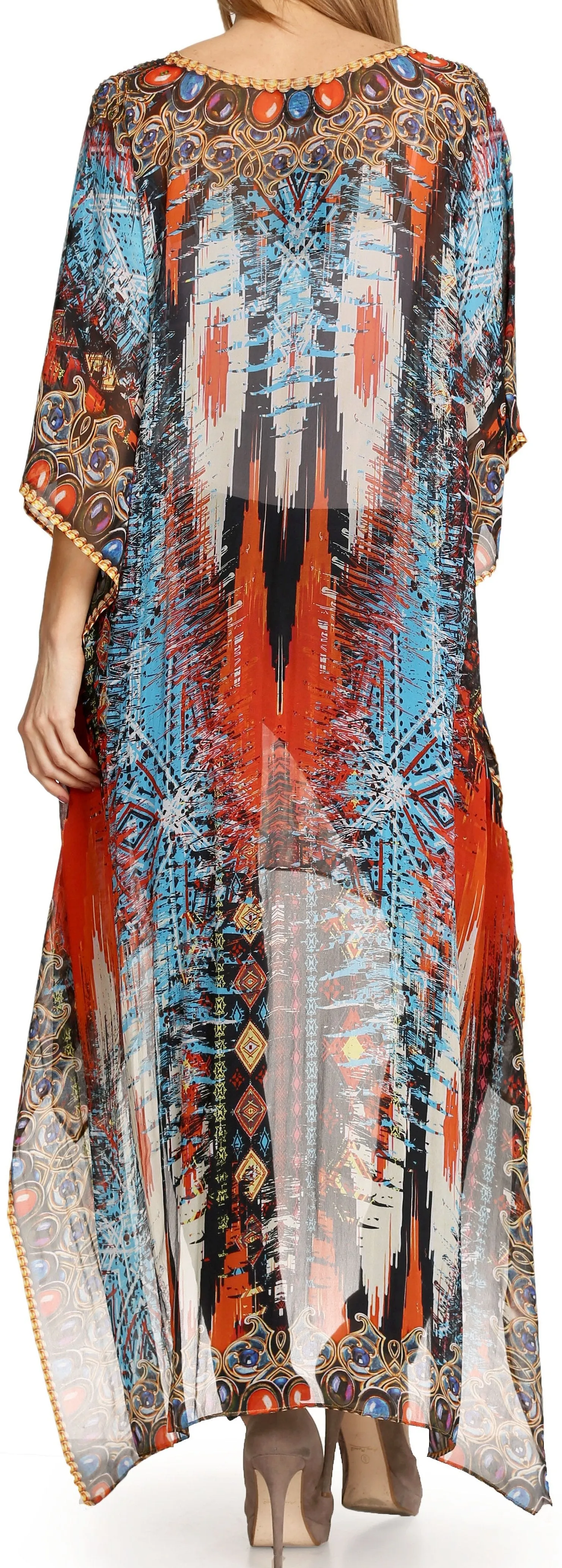 Sakkas Zeke Hi Low V-Neck Caftan Dress Printed Top Cover / Up