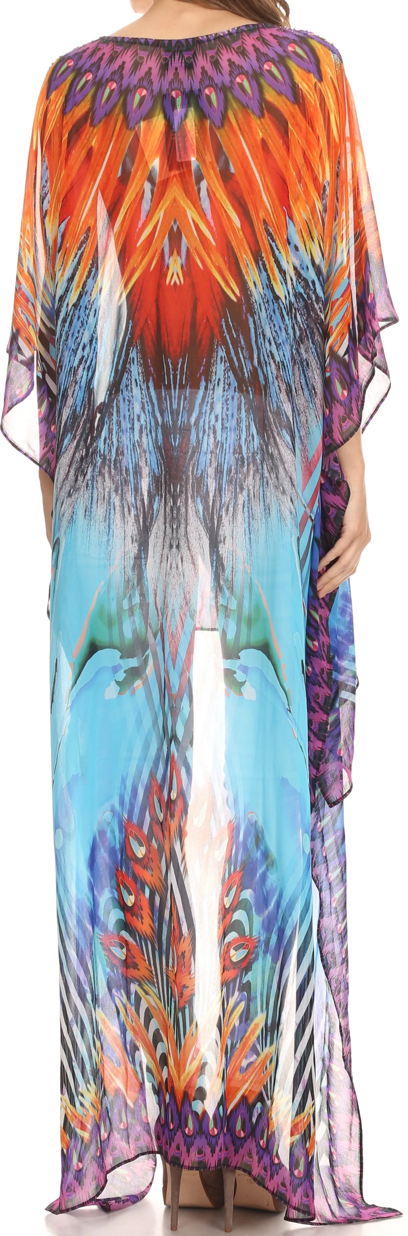 Sakkas Zeke Hi Low V-Neck Caftan Dress Printed Top Cover / Up