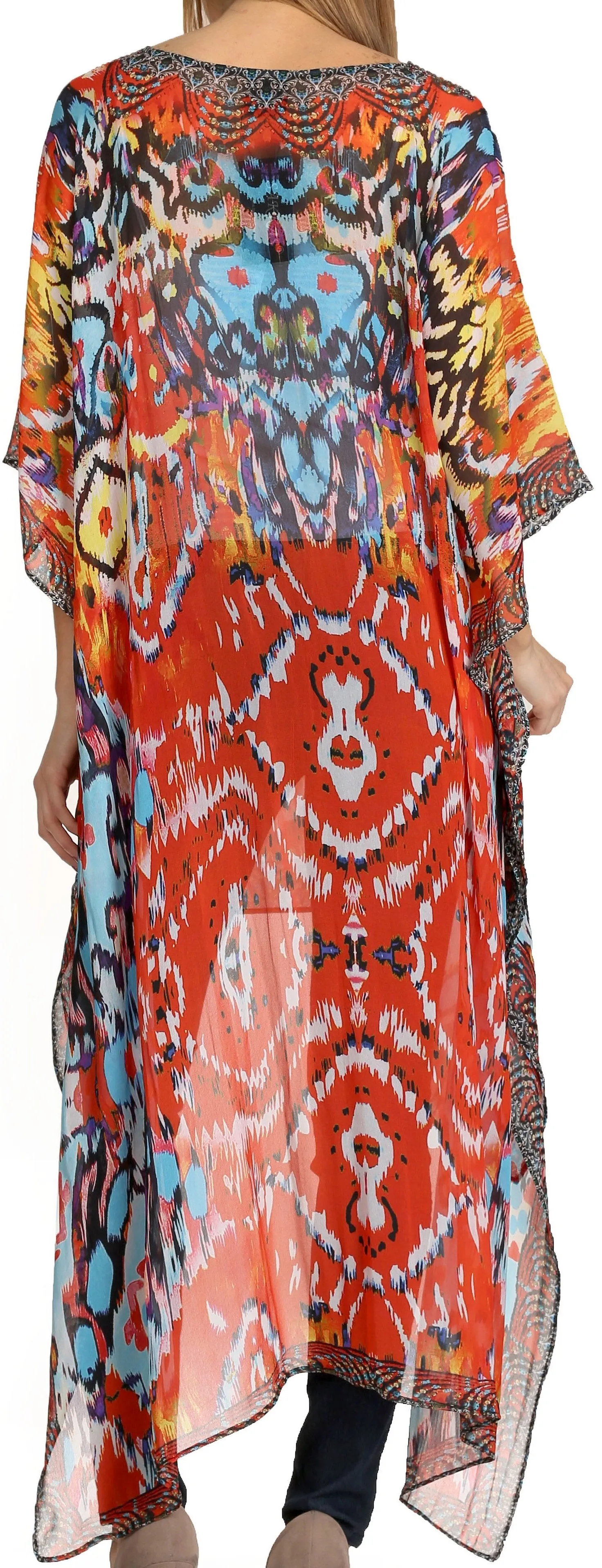 Sakkas Zeke Hi Low V-Neck Caftan Dress Printed Top Cover / Up