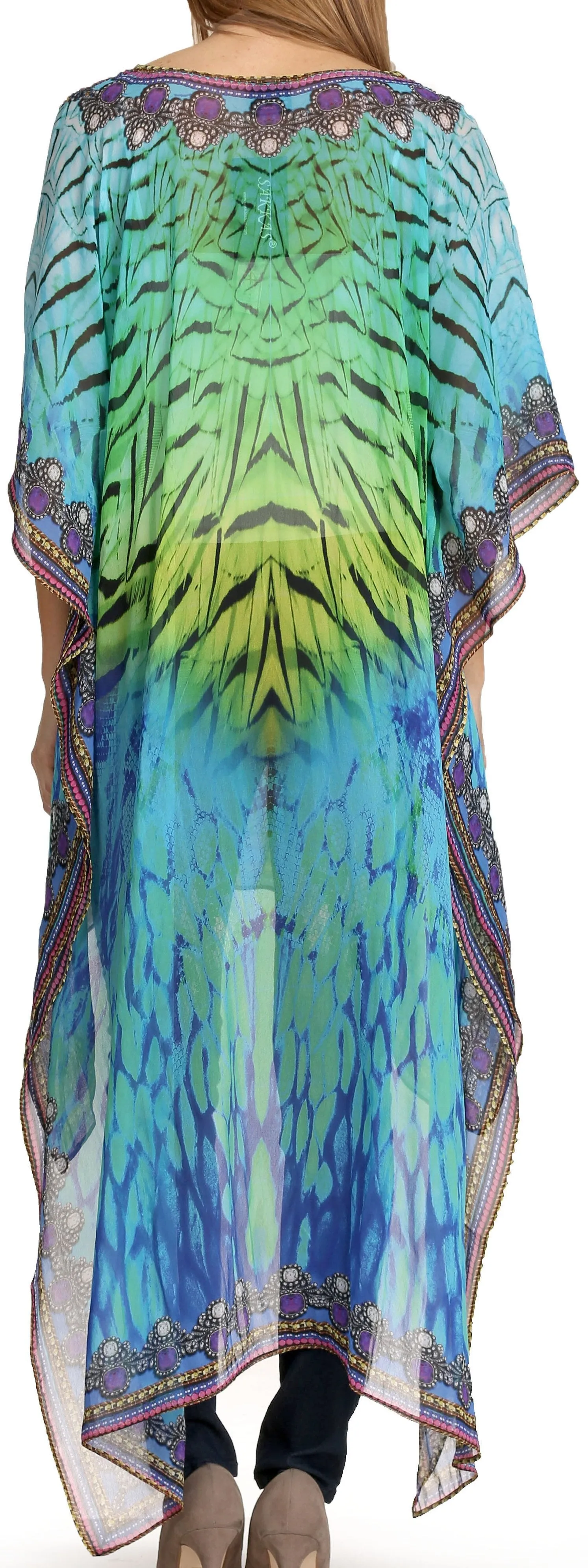 Sakkas Zeke Hi Low V-Neck Caftan Dress Printed Top Cover / Up