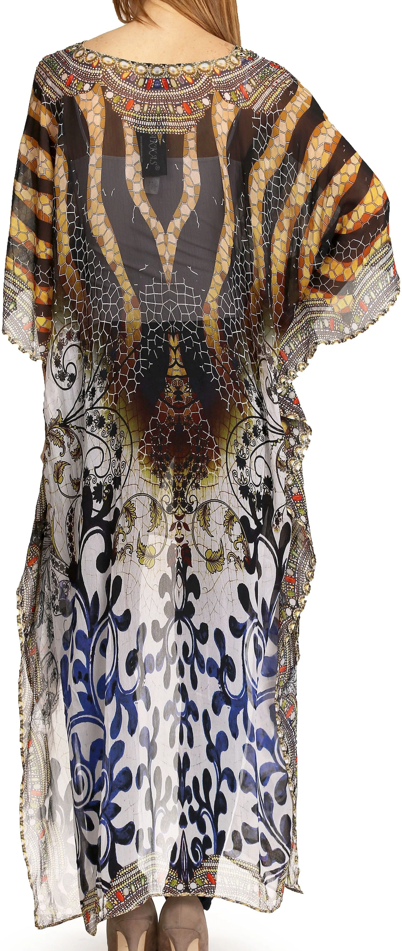 Sakkas Zeke Hi Low V-Neck Caftan Dress Printed Top Cover / Up