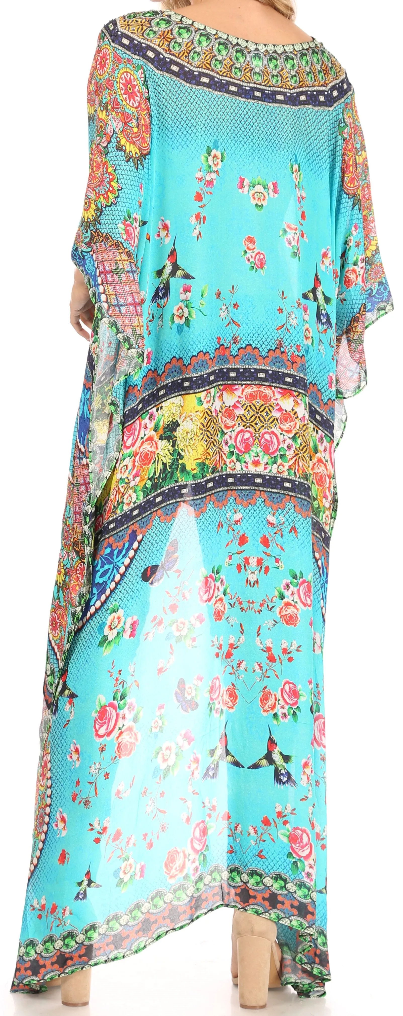 Sakkas Zeke Hi Low V-Neck Caftan Dress Printed Top Cover / Up