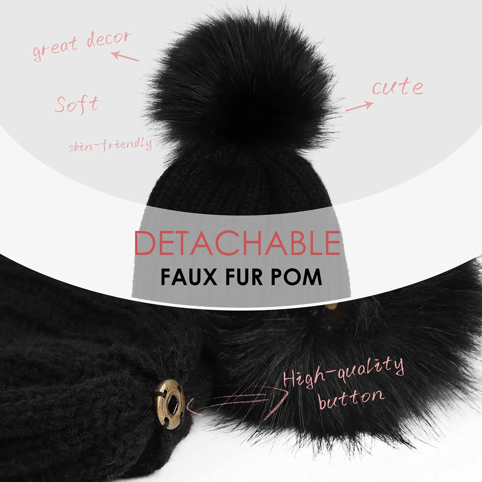 Satin Lined Pom Beanie Hats