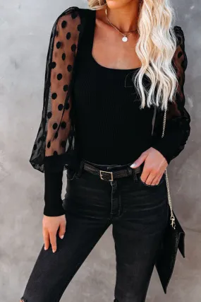 Save The Date Dotted Up Sheer Long Sleeve Top