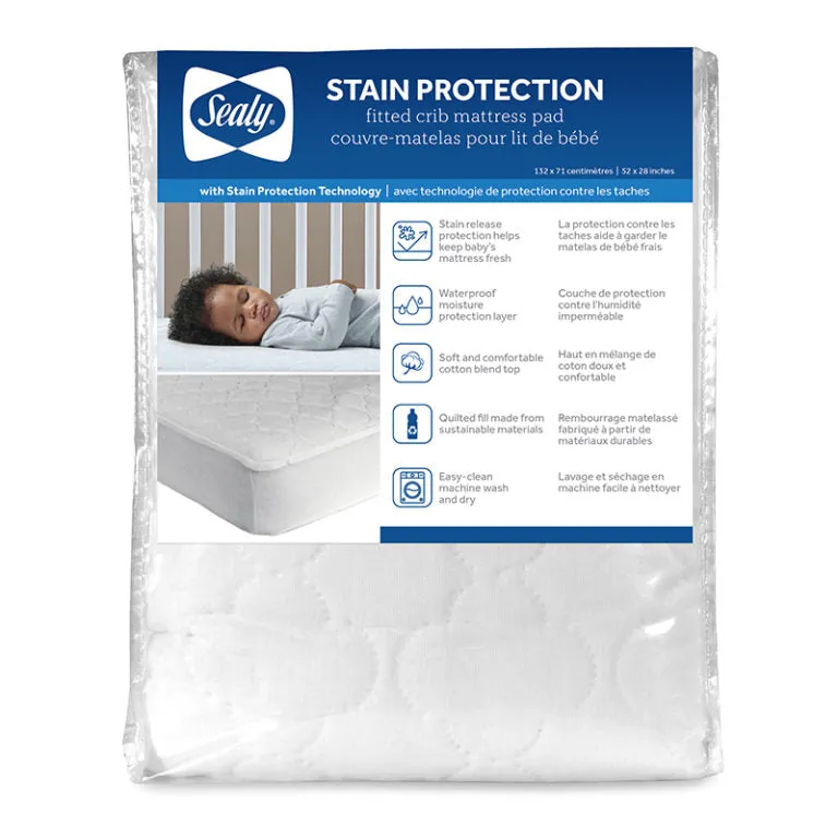 Sealy® Stain Protection & Waterproof Fitted Crib & Toddler Mattress Pad